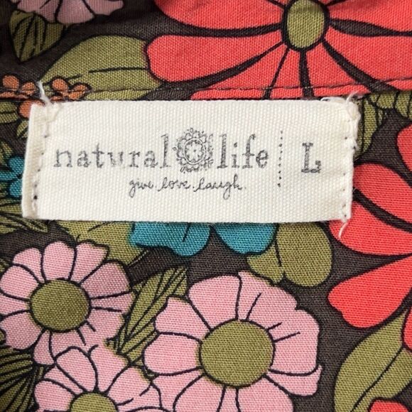 Natural Life Ansley Woven Tunic Shirt Dress Sz L Coral Floral Long Sleeve - Picture 8 of 13